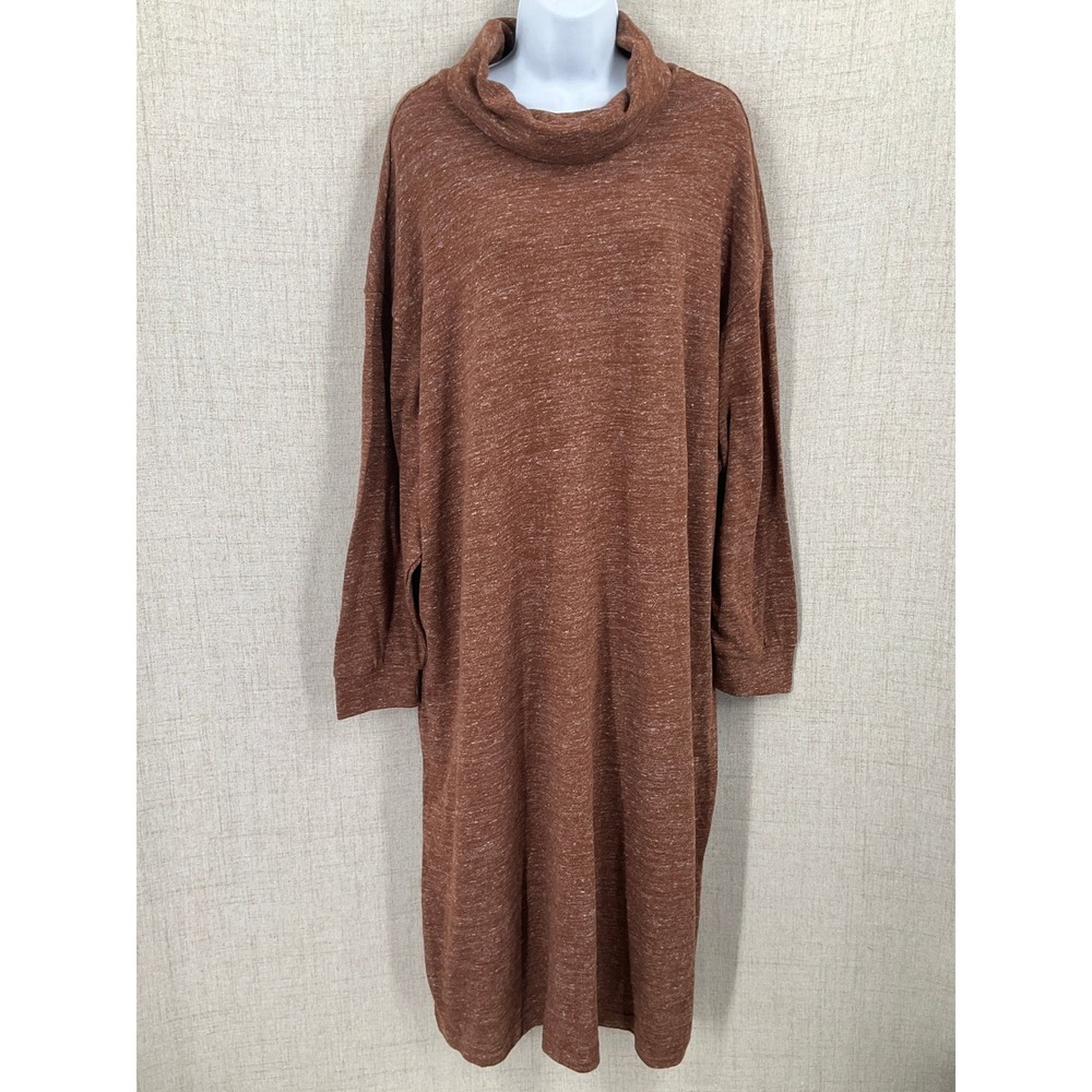 Old Navy Sweater Dress Womens 3X Rust Brown Cotton Cowl Neck Midi‎ Relaxed NEW